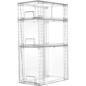 Clear Stackable Storage Drawers Set of 3 Plastic Organizer Bins Kitchen Bathroom